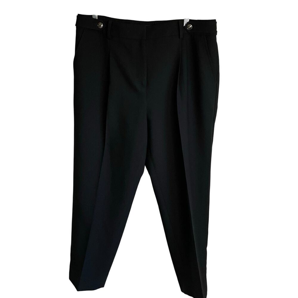 Talbots Pleat Front Dress Pants Sz 14P Straight Leg Trousers Button Detail Black